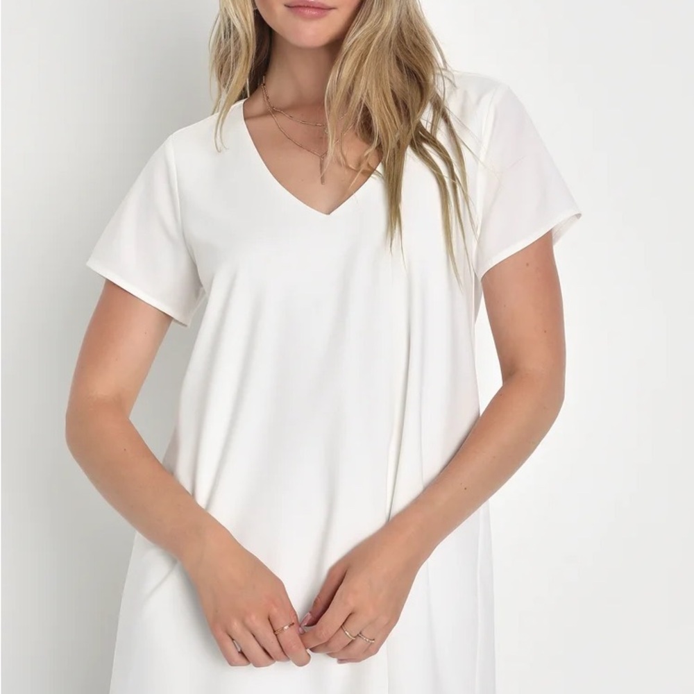Lulu's Cream V-Neck Mini Dress